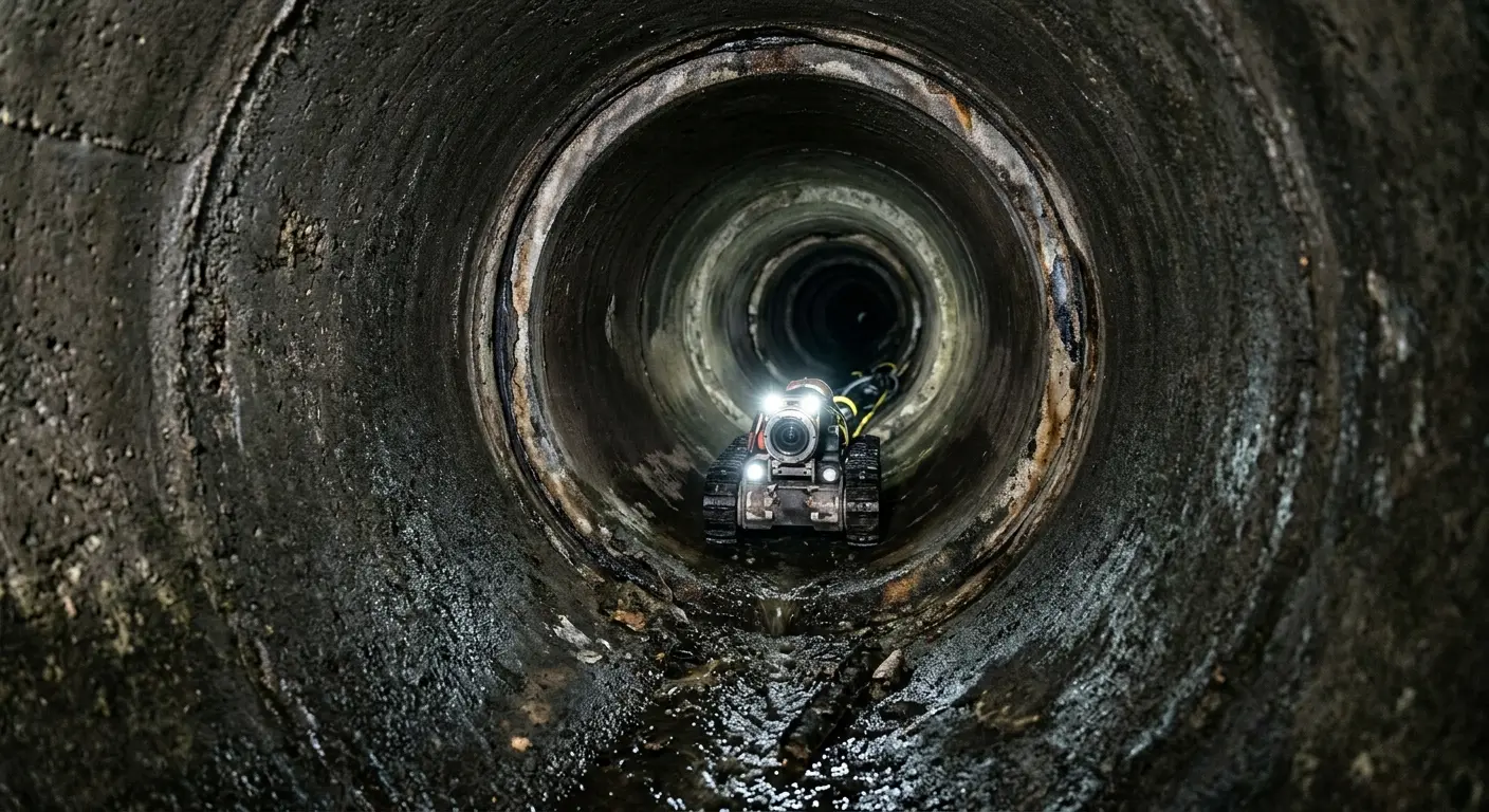 Robotic sewer camera inspecting pipe interior for Drain Snake Service in Cherryville